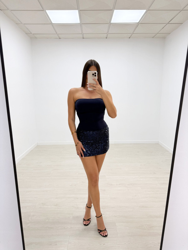 VESTIDO FALDA LENTEJUELA AZUL MARINO