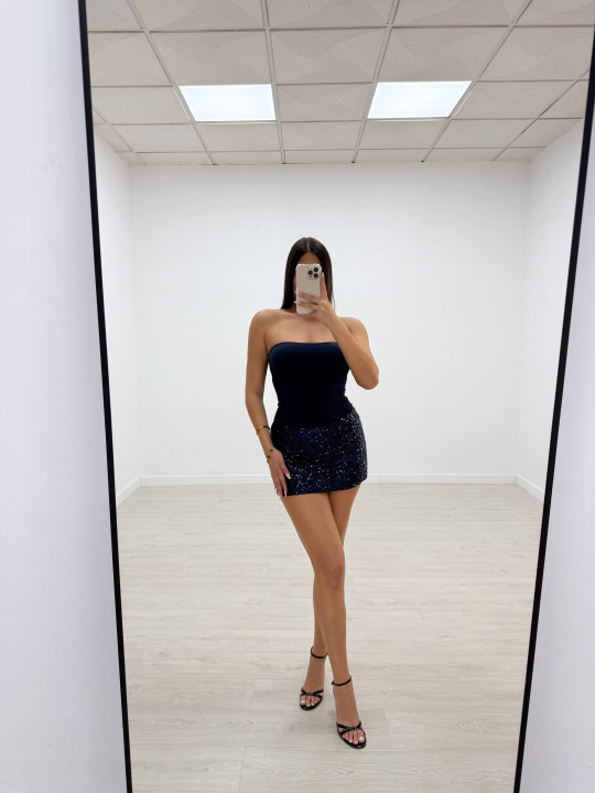 VESTIDO FALDA LENTEJUELA AZUL MARINO