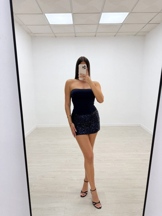 VESTIDO FALDA LENTEJUELA AZUL MARINO