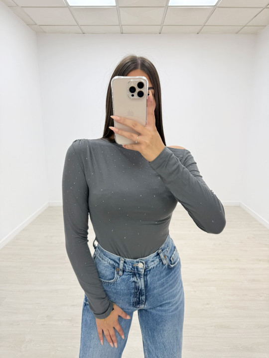 CAMISETA ASIMÉTRICA BRILLO GRIS