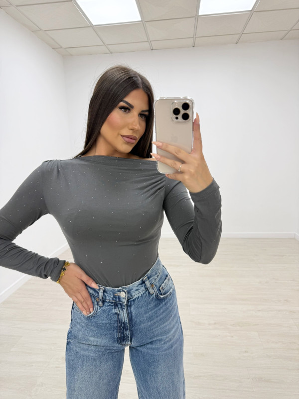 CAMISETA ASIMÉTRICA BRILLO GRIS