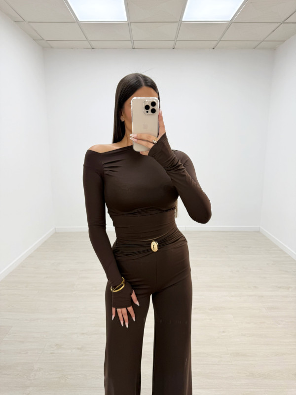 PANTALÓN LICRA FLUIDO DETALLE MARRÓN