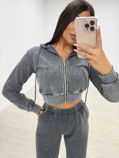 SUDADERA CROP GRIS LAVADO