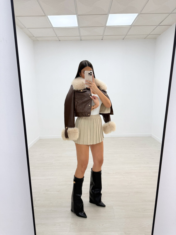 CHAQUETA PIEL + PELO BEIGE EXCLUSIVA