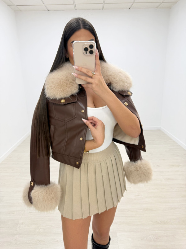 CHAQUETA PIEL + PELO BEIGE EXCLUSIVA