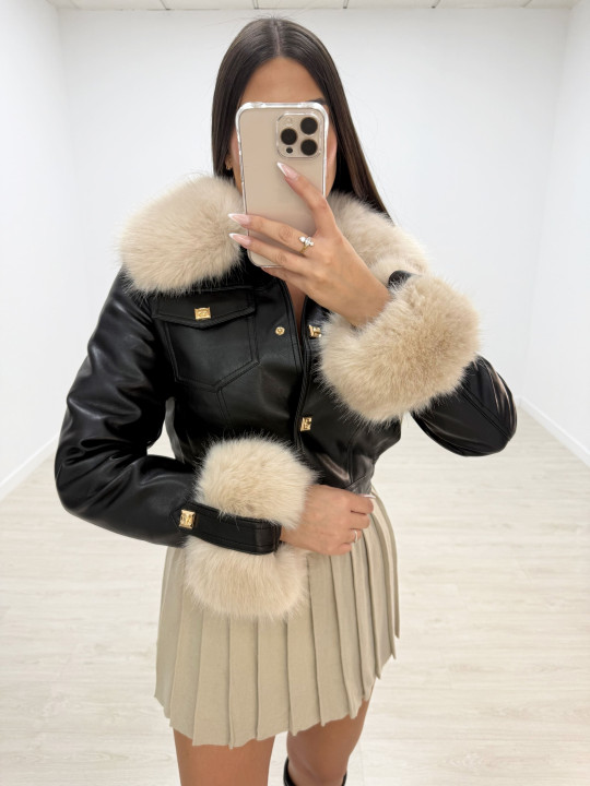 CHAQUETA PIEL + PELO NEGRA EXCLUSIVA CHAQUETA PIEL + PELO NEGRA EXCLUSIVA