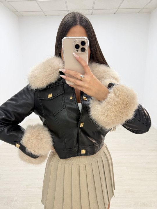 CHAQUETA PIEL + PELO NEGRA EXCLUSIVA CHAQUETA PIEL + PELO NEGRA EXCLUSIVA