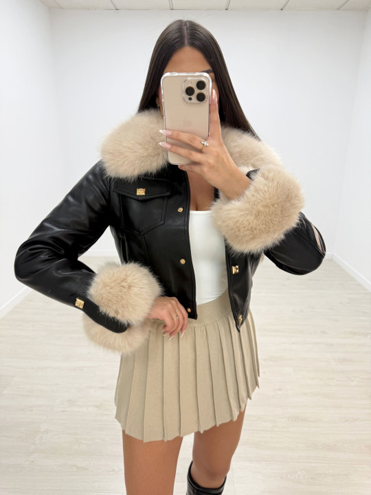 CHAQUETA PIEL + PELO NEGRA EXCLUSIVA CHAQUETA PIEL + PELO NEGRA EXCLUSIVA