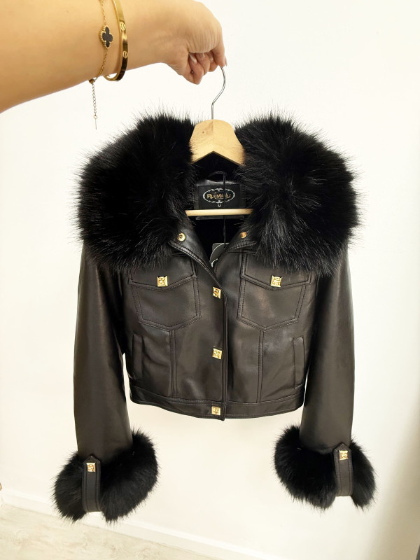 CHAQUETA PIEL + PELO NEGRA
