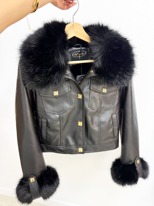 CHAQUETA PIEL + PELO NEGRA