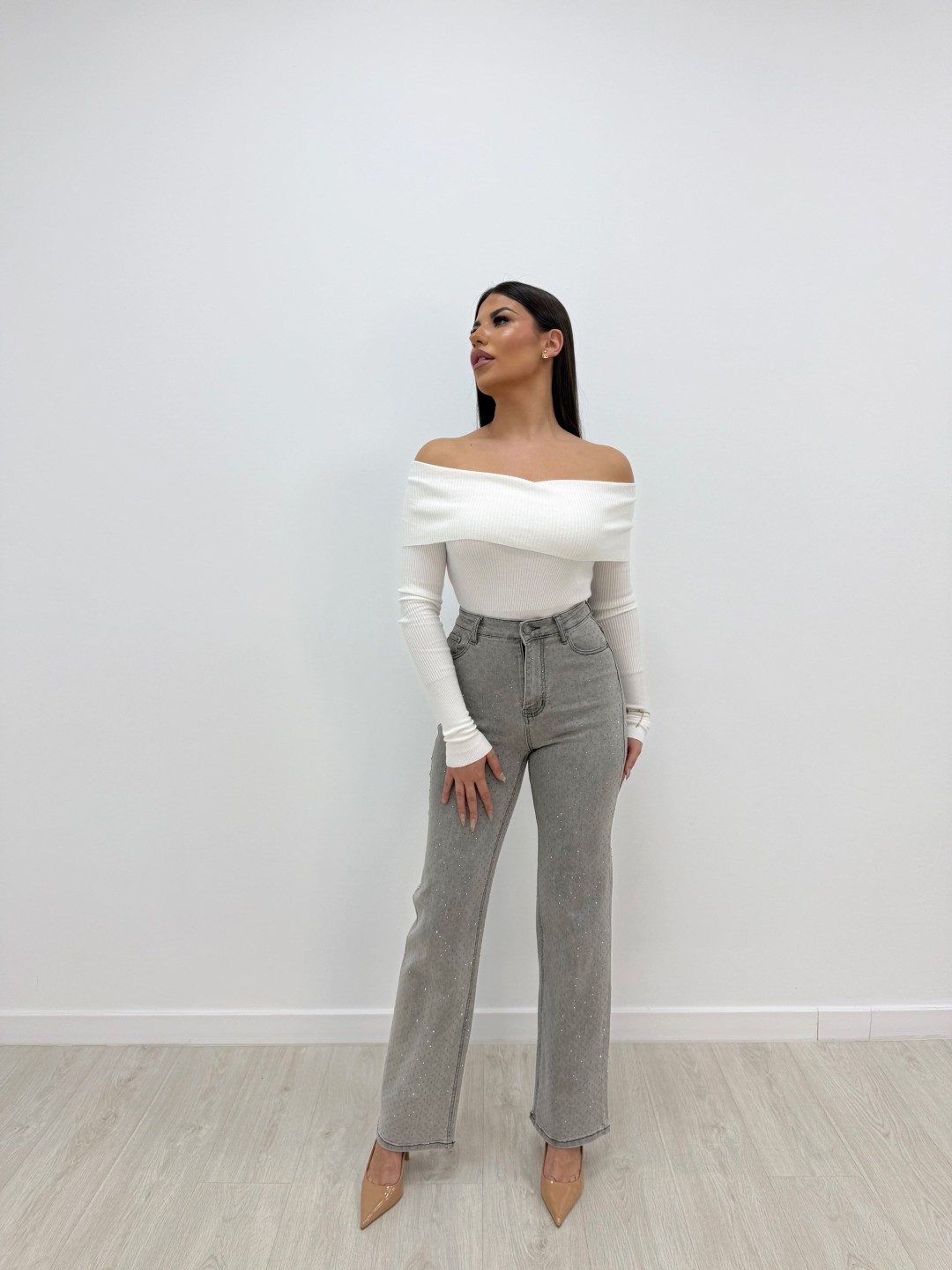 PANTALÓN VAQUERO BRILLO GRIS