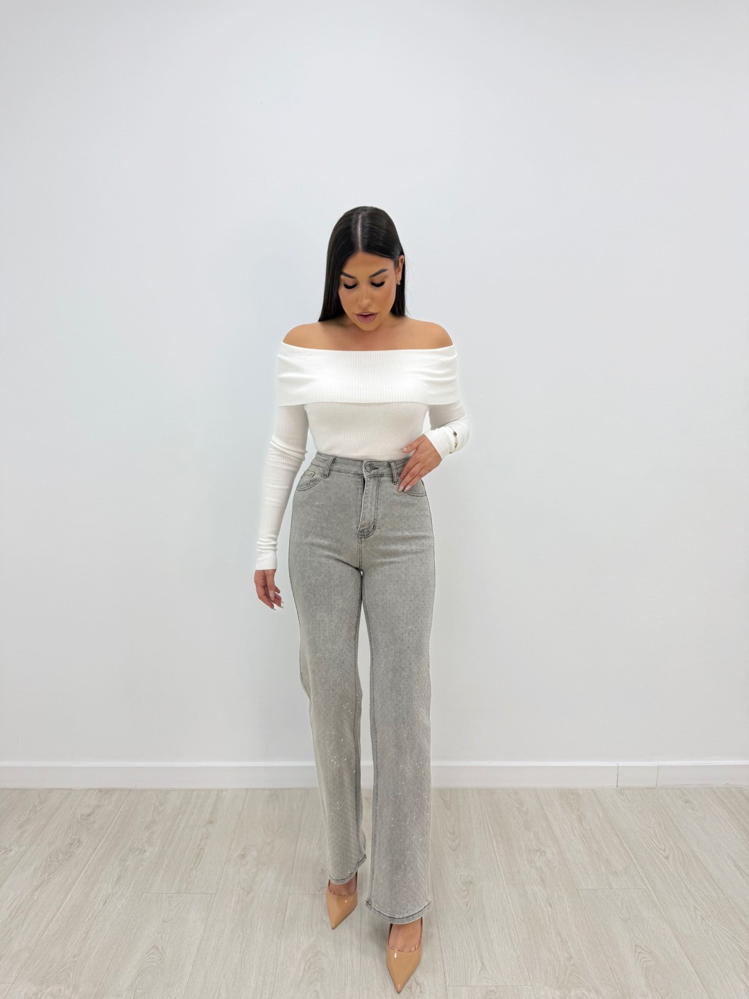 PANTALÓN VAQUERO BRILLO GRIS