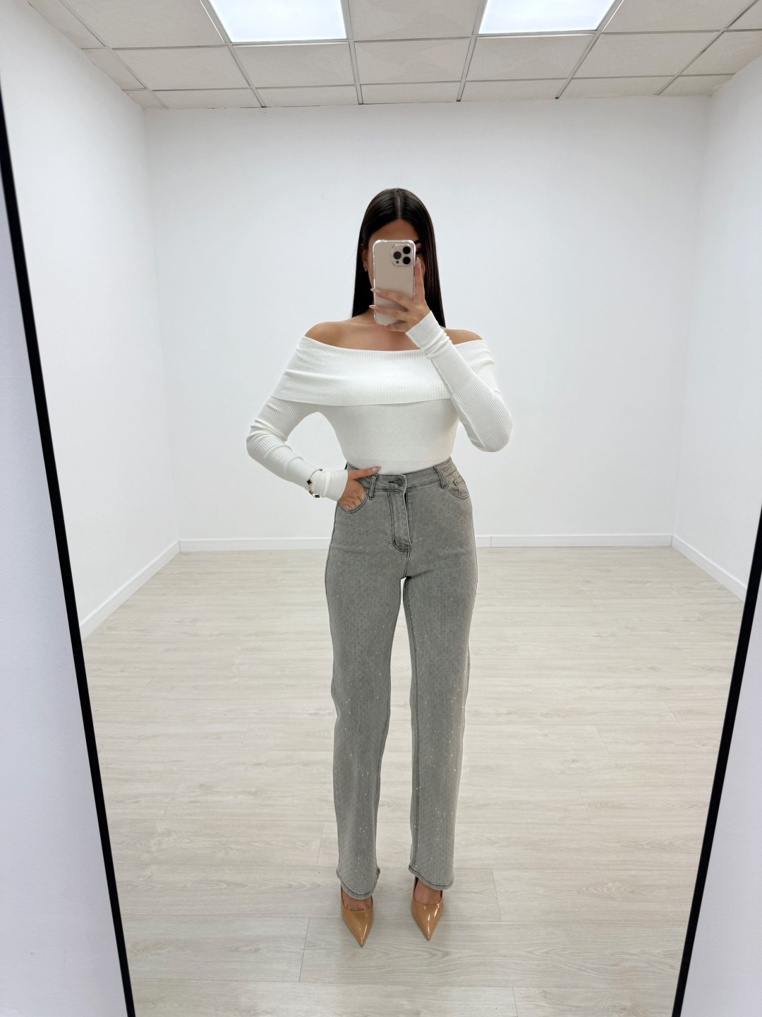 PANTALÓN VAQUERO BRILLO GRIS