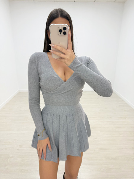 FALDA MINI PUNTO GRIS