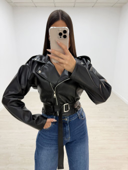 CHAQUETA OVERSIZE POLIPIEL NEGRA