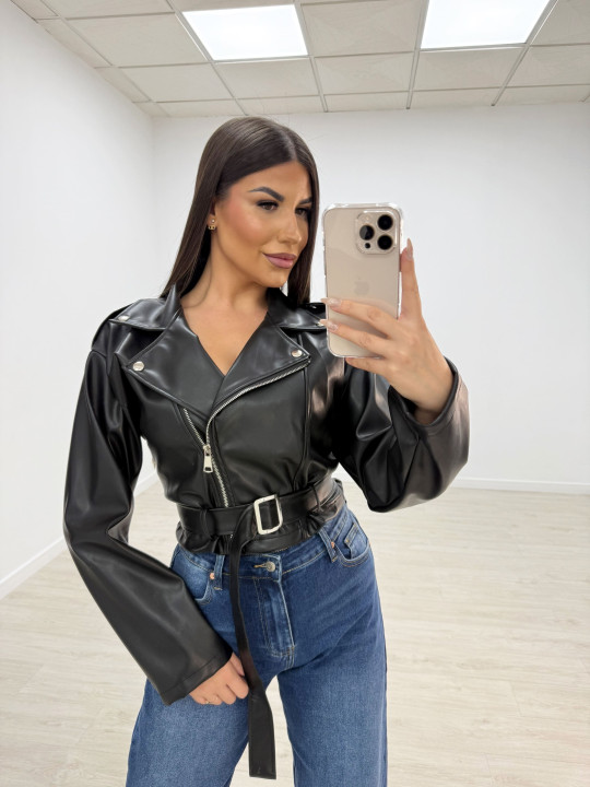 CHAQUETA OVERSIZE POLIPIEL NEGRA