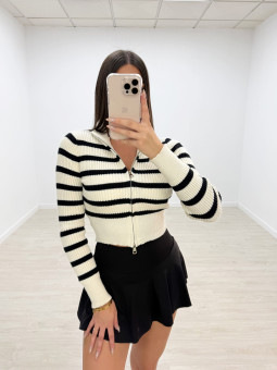 CHAQUETA PUNTO RAYAS BEIGE