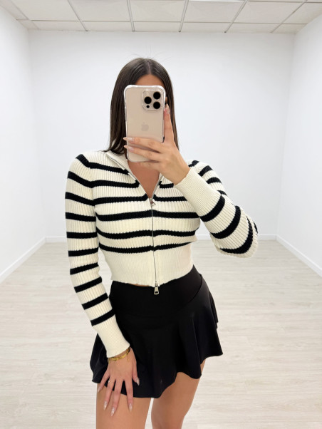 CHAQUETA PUNTO RAYAS BEIGE
