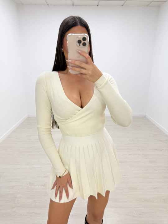 FALDA MINI PUNTO BEIGE