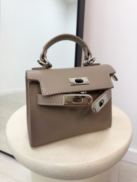 BOLSO MINI KELLY PIEL 100% GRIS PARDO