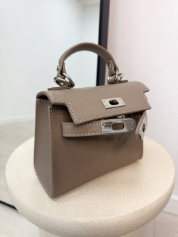 BOLSO MINI KELLY PIEL 100% GRIS PARDO