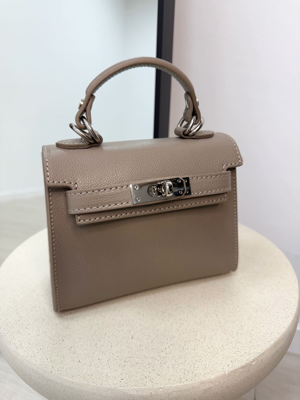 BOLSO MINI KELLY PIEL 100% GRIS PARDO BOLSO MINI KELLY PIEL 100% GRIS PARDO