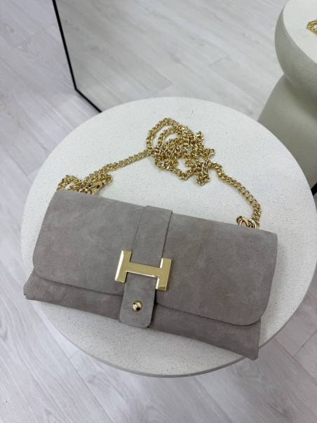 BOLSO CARTERA - H 100% PIEL GRIS CLARO