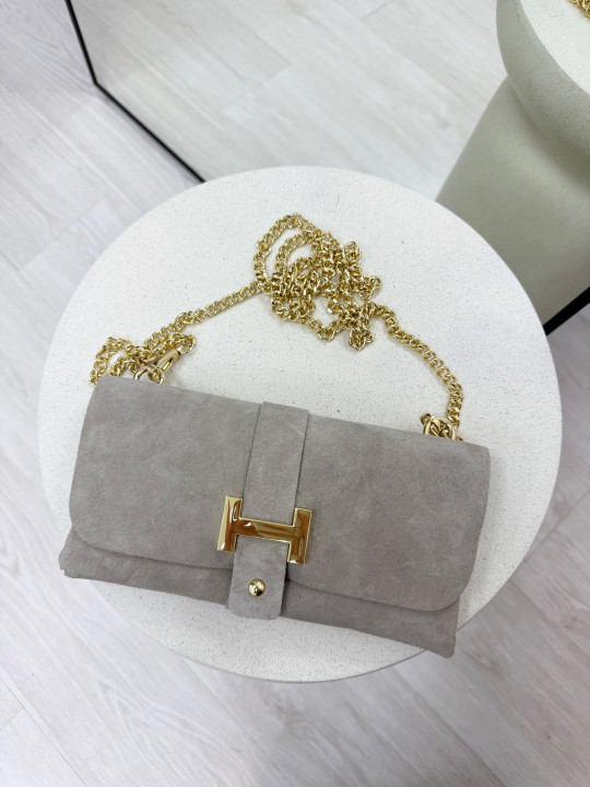 BOLSO CARTERA - H 100% PIEL GRIS CLARO