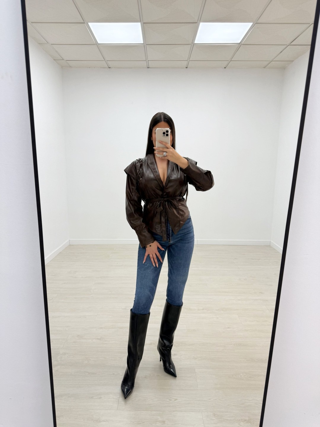 CHAQUETA PIEL TRENZADA MARRÓN