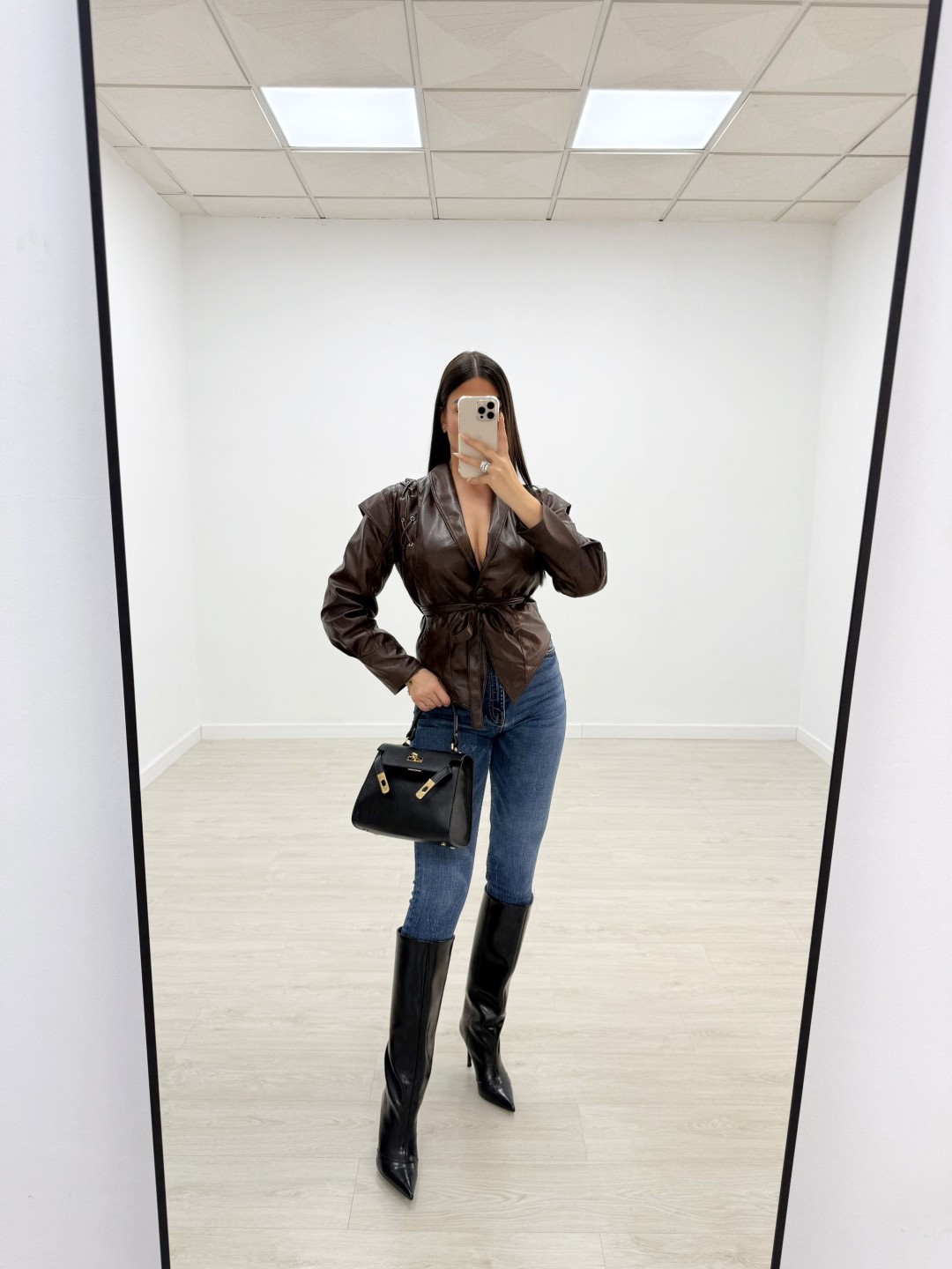 CHAQUETA PIEL TRENZADA MARRÓN
