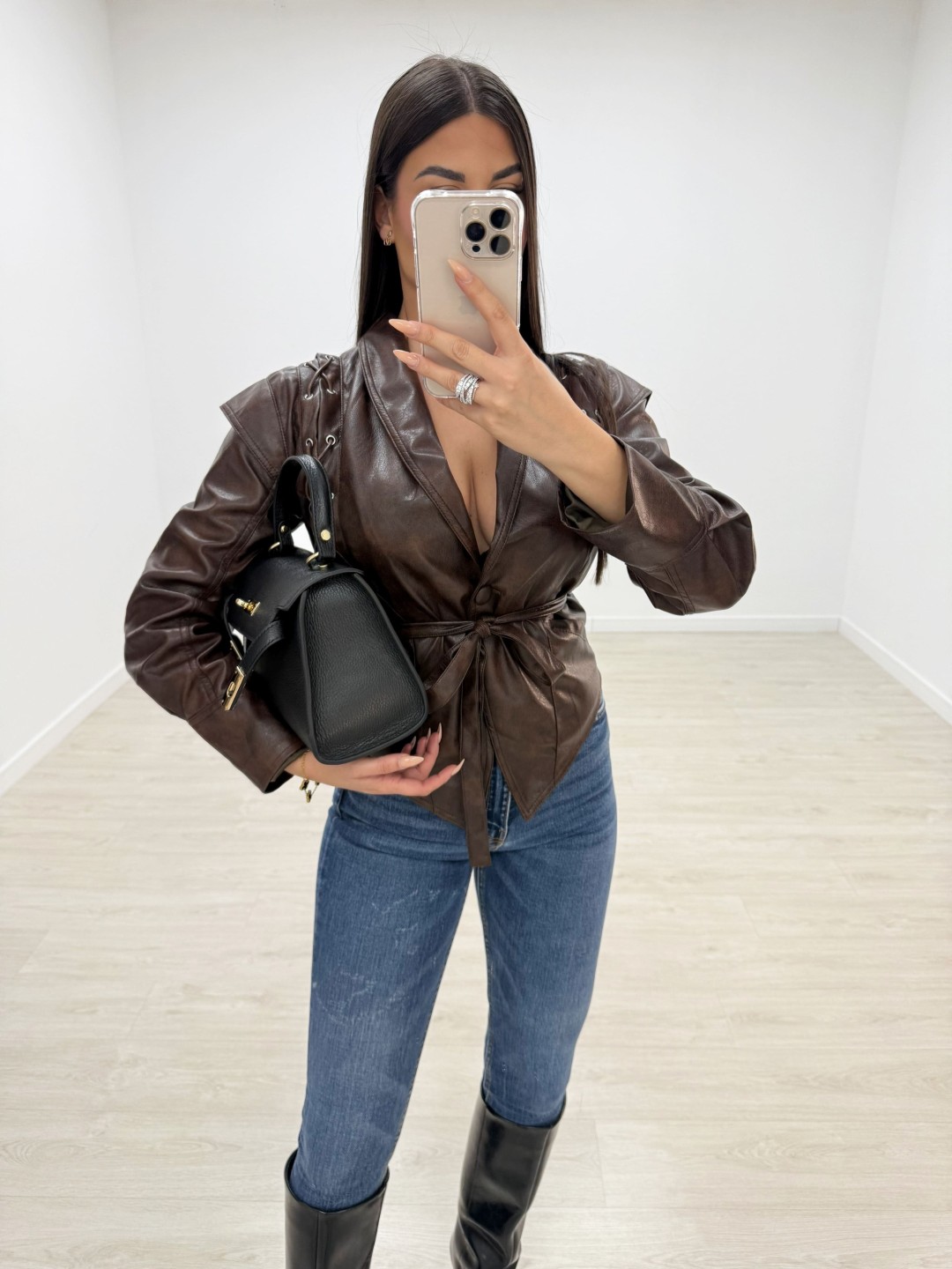 CHAQUETA PIEL TRENZADA MARRÓN