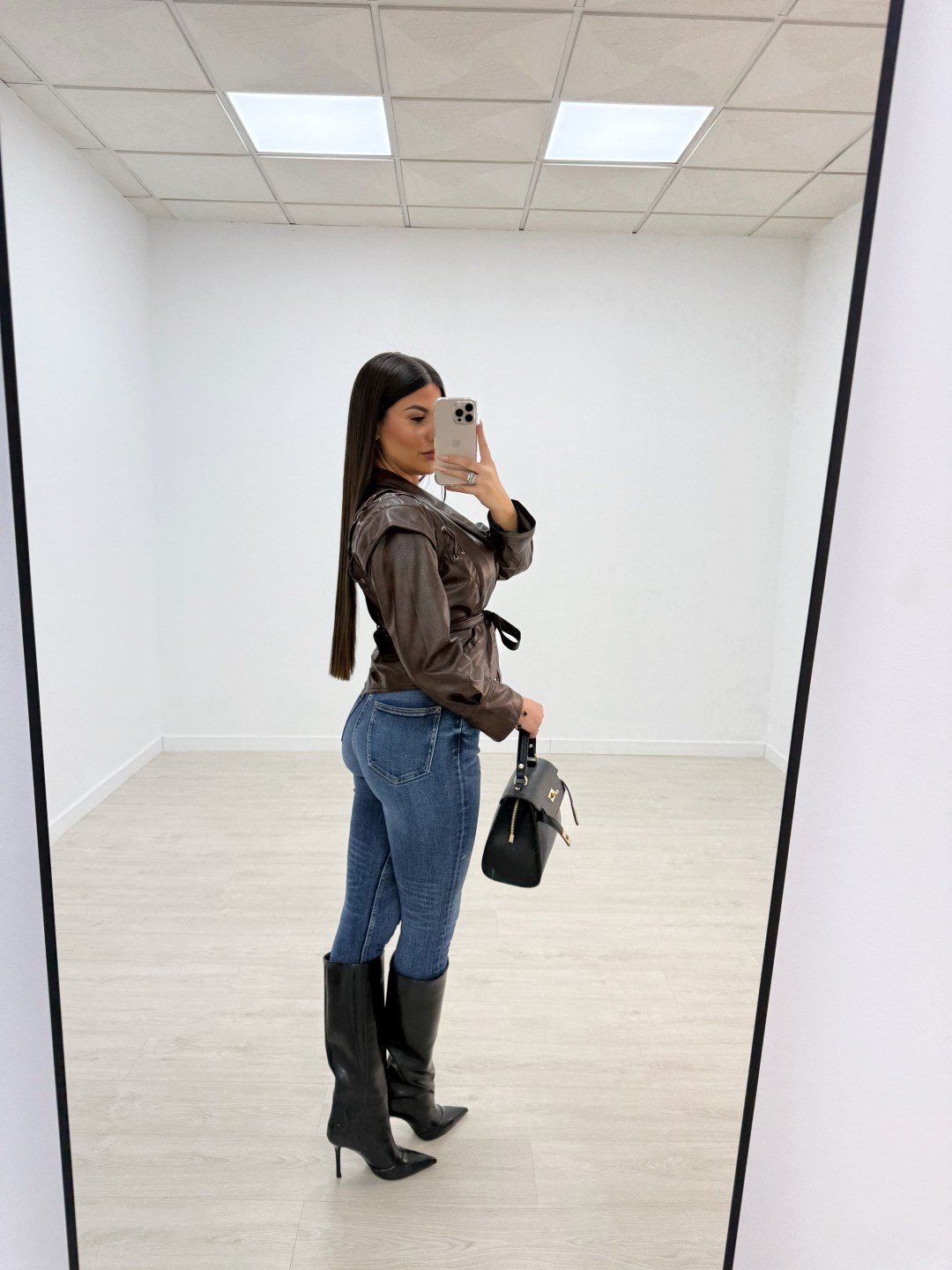 CHAQUETA PIEL TRENZADA MARRÓN