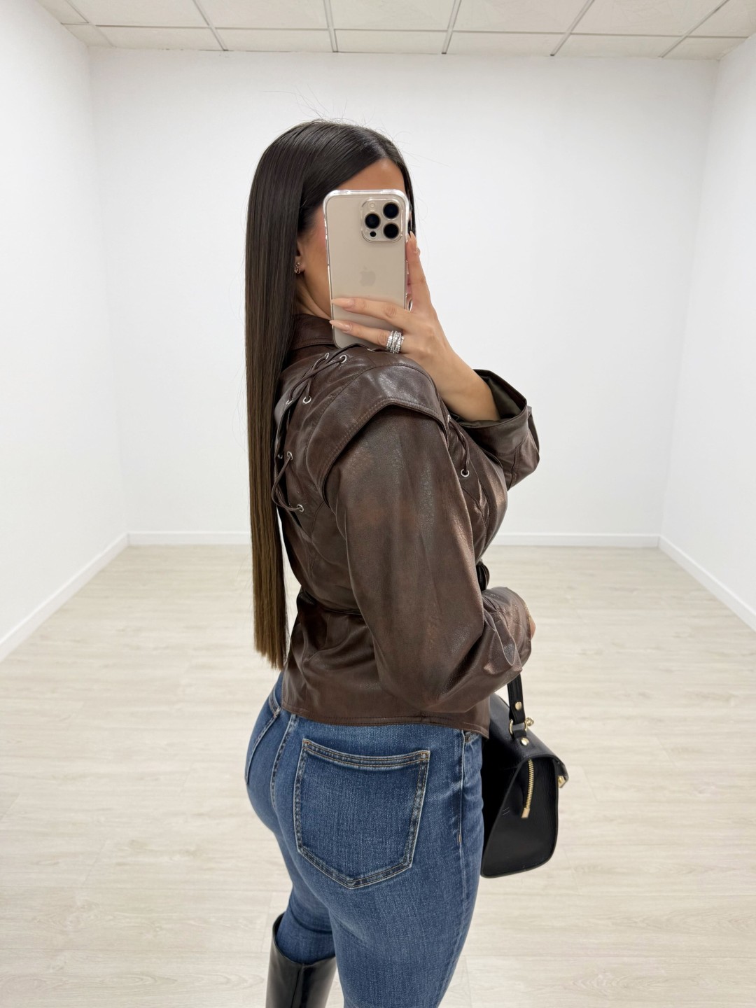 CHAQUETA PIEL TRENZADA MARRÓN