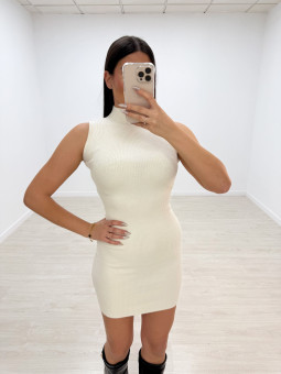 VESTIDO PUNTO CUELLO SUBIDO BEIGE