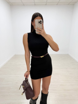 VESTIDO PUNTO CUELLO SUBIDO NEGRO