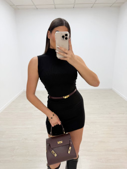 VESTIDO PUNTO CUELLO SUBIDO NEGRO