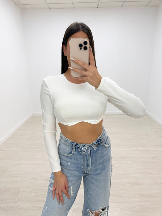 TOP CROP MANGAS BLANCO