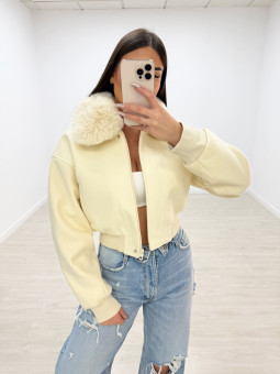 BOMBER PAÑO ACOLCHADA + PELO BEIGE