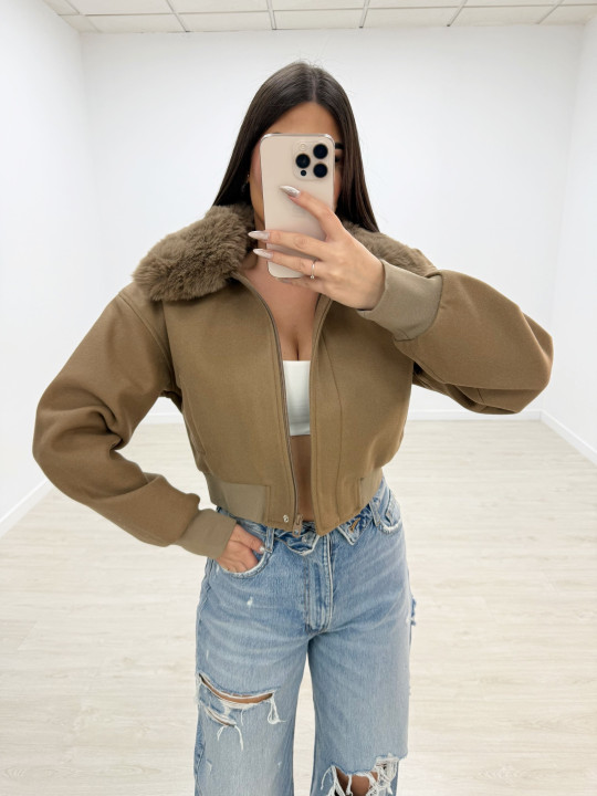 BOMBER PAÑO ACOLCHADA + PELO MARRÓN