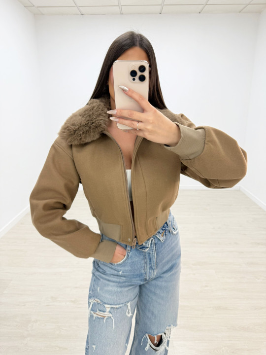 BOMBER PAÑO ACOLCHADA + PELO MARRÓN