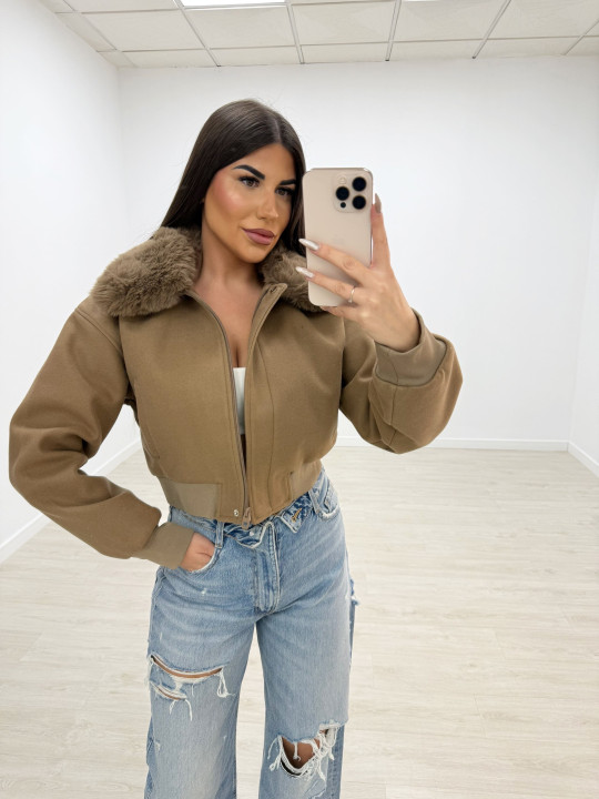 BOMBER PAÑO ACOLCHADA + PELO MARRÓN