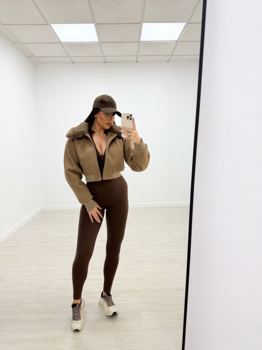 BOMBER PAÑO ACOLCHADA + PELO MARRÓN