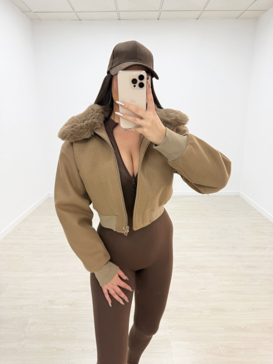 BOMBER PAÑO ACOLCHADA + PELO MARRÓN