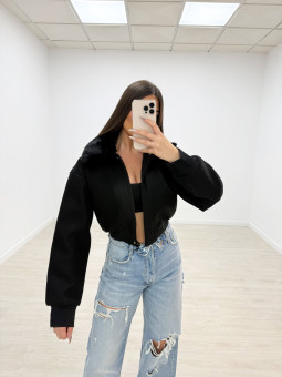 BOMBER PAÑO ACOLCHADA + PELO NEGRA