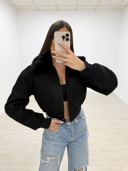 BOMBER PAÑO ACOLCHADA + PELO NEGRA