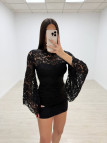 VESTIDO MANGAS MURCIÉLAGO ENCAJE NEGRO