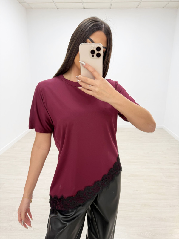 CAMISETA OVER ENCAJE BURDEOS