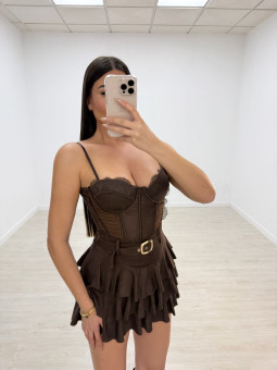 FALDA VOLANTES ANTE MARRÓN