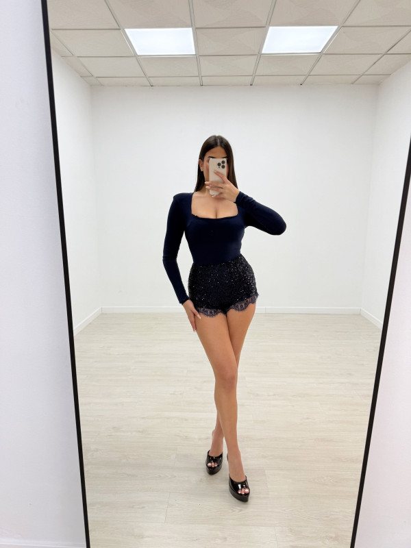 SHORT BRILLO ENCAJE AZUL MARINO