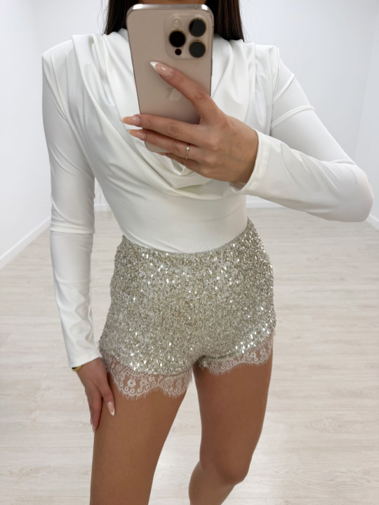 SHORT BRILLO ENCAJE BEIGE